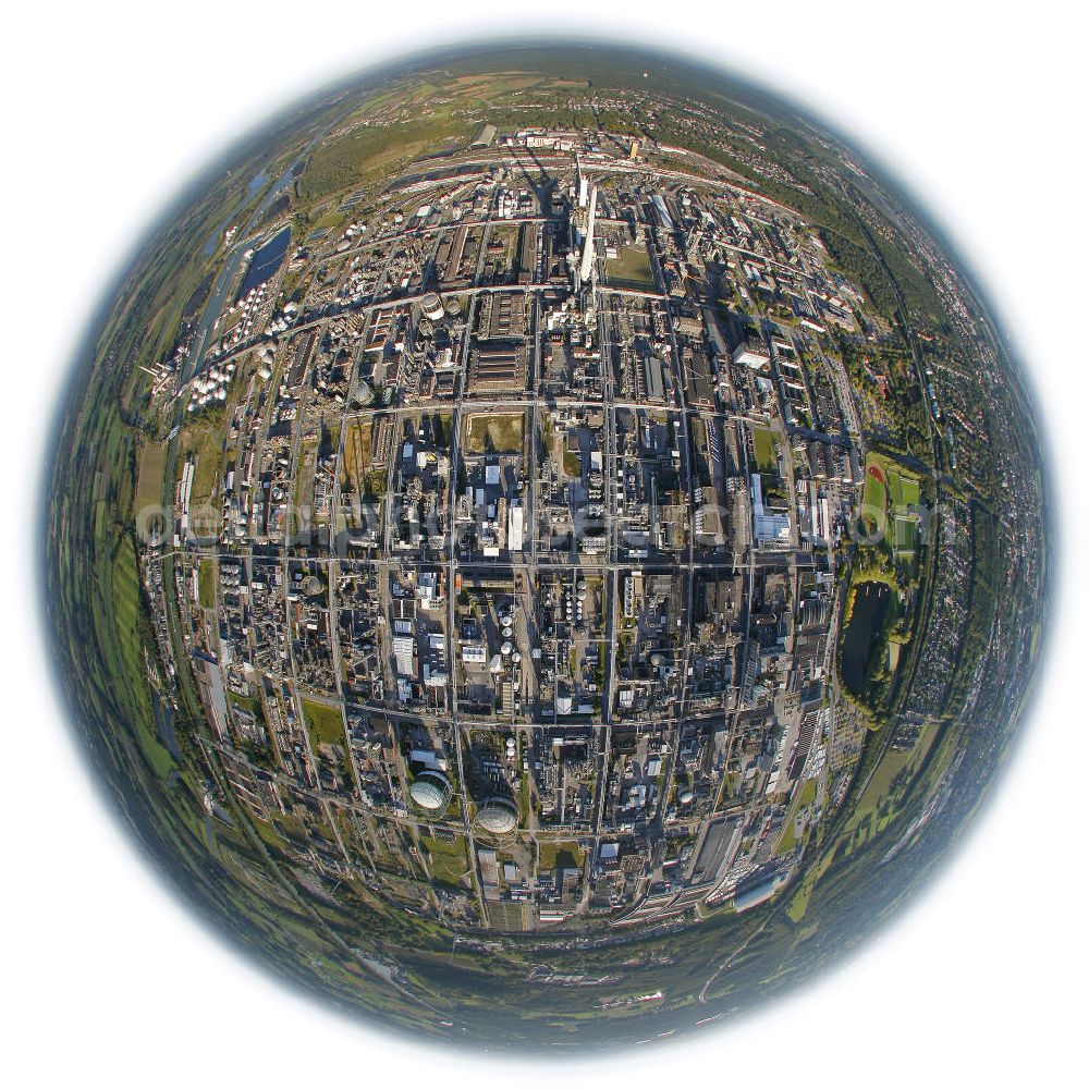 Aerial image Marl - Fish eye look at the chemical park Marl, one of the biggest industrial parks in Germany. 30 enterprises drive the area