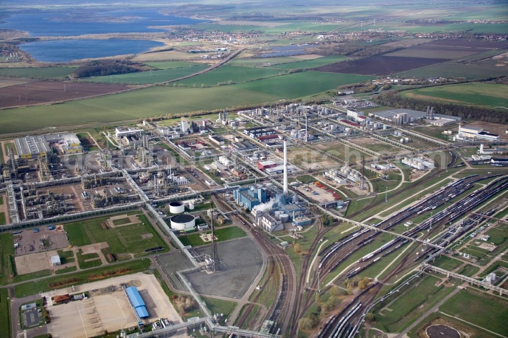 Leuna from above - View onto the business premises of the multinational oil and gas company TOTAL in Leuna in the state Saxony-Anhalt