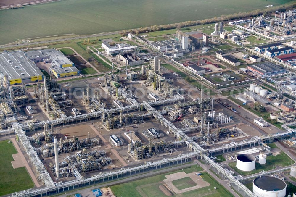 Aerial image Leuna - View onto the business premises of the multinational oil and gas company TOTAL in Leuna in the state Saxony-Anhalt