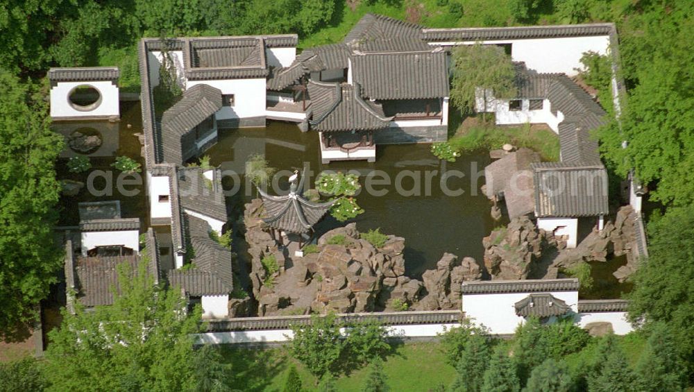 Aerial photograph Bochum - Blick auf den Chinesischen Garten der Ruhr-Universität Bochum. The Chinese Garden of the University of Bochum RUB.