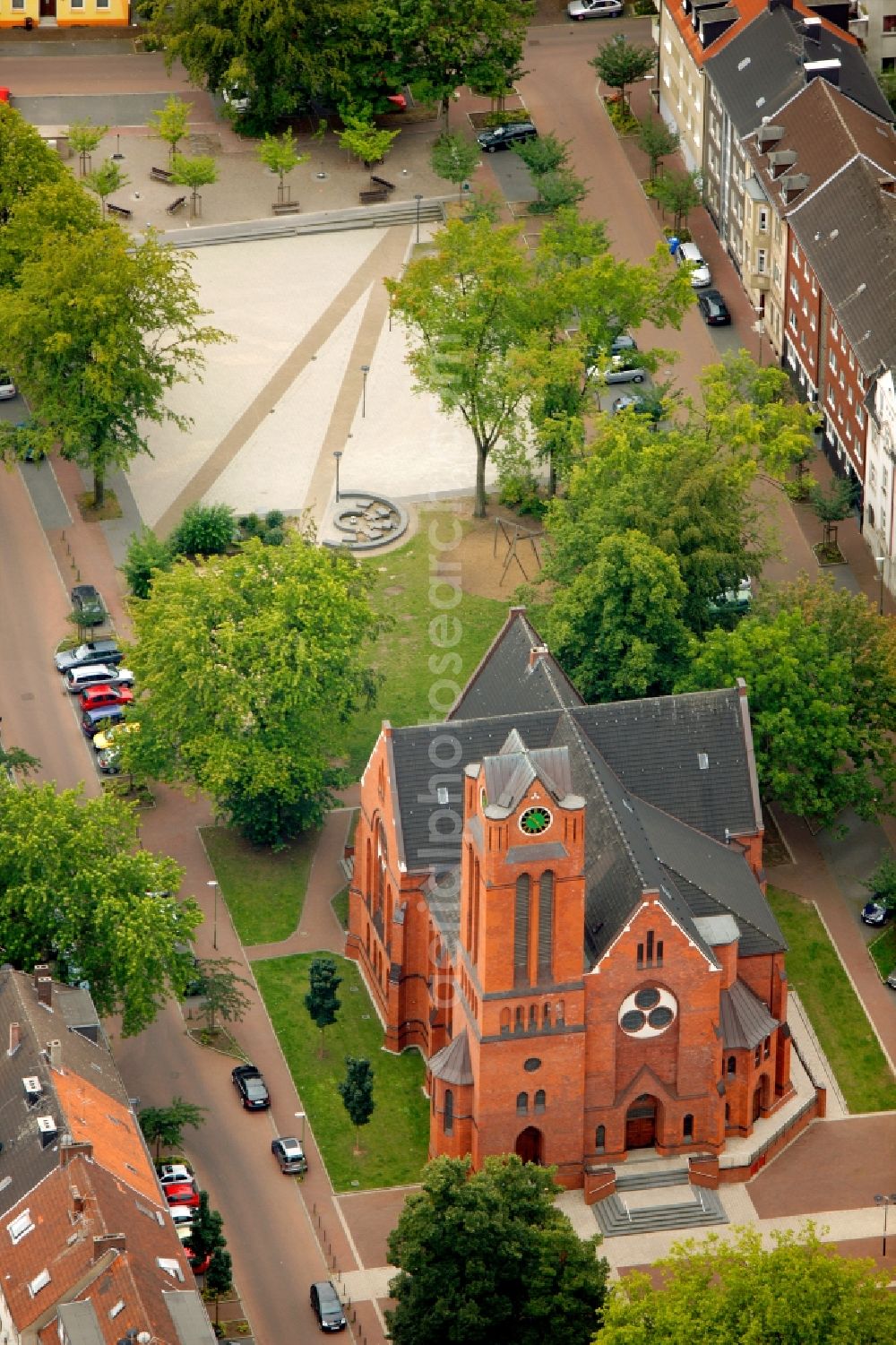 Essen from above - View of the church Christuskirche Altendorf in Essen in the state North Rhine-Westphalia