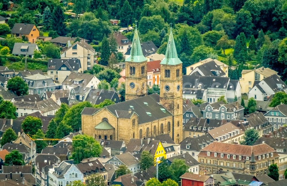 Aerial image Schwelm - Christ Church on Church Square in Schwelm in the state of North Rhine-Westphalia