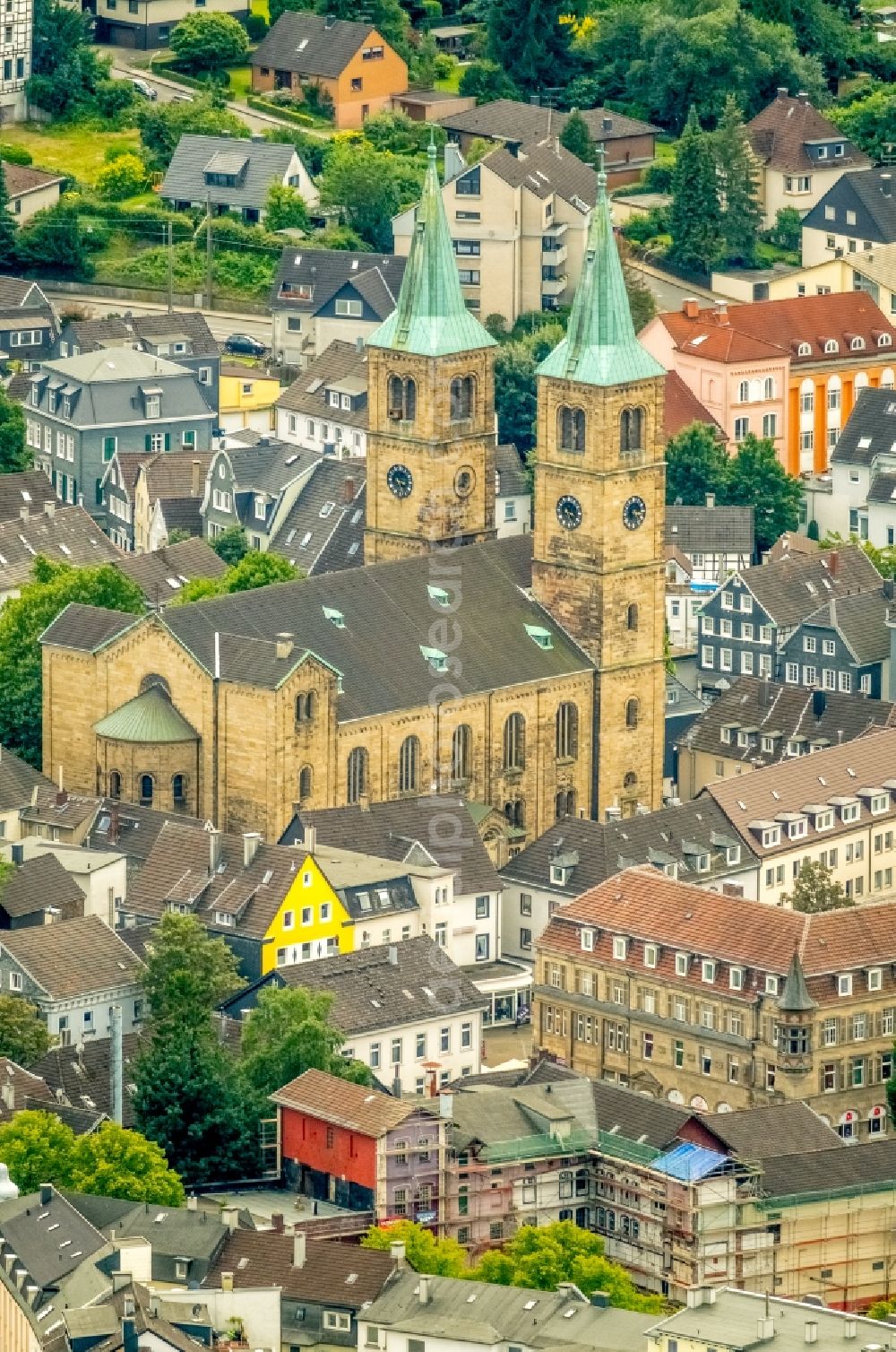 Schwelm from above - Christ Church on Church Square in Schwelm in the state of North Rhine-Westphalia