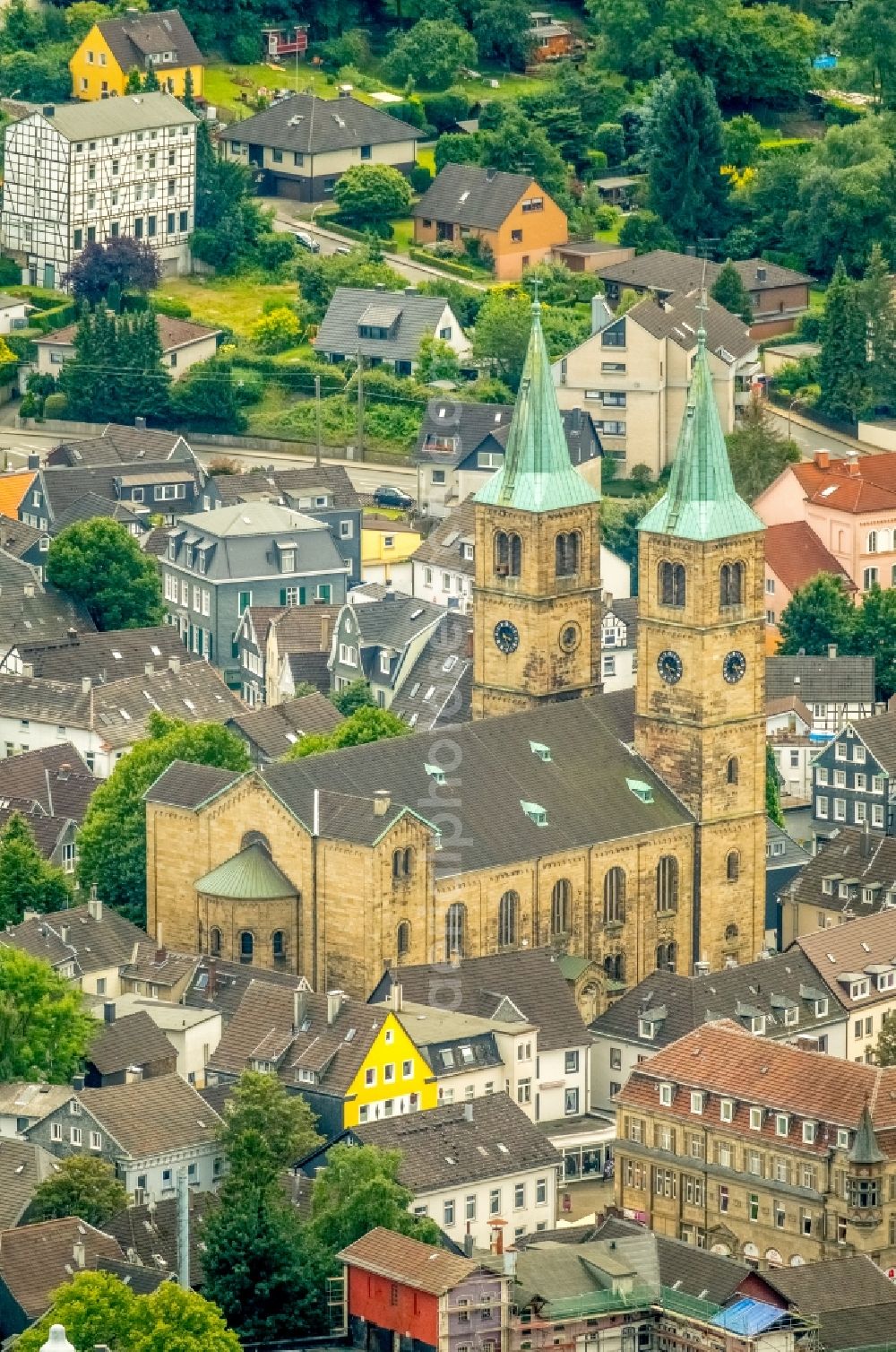 Schwelm from the bird's eye view: Christ Church on Church Square in Schwelm in the state of North Rhine-Westphalia