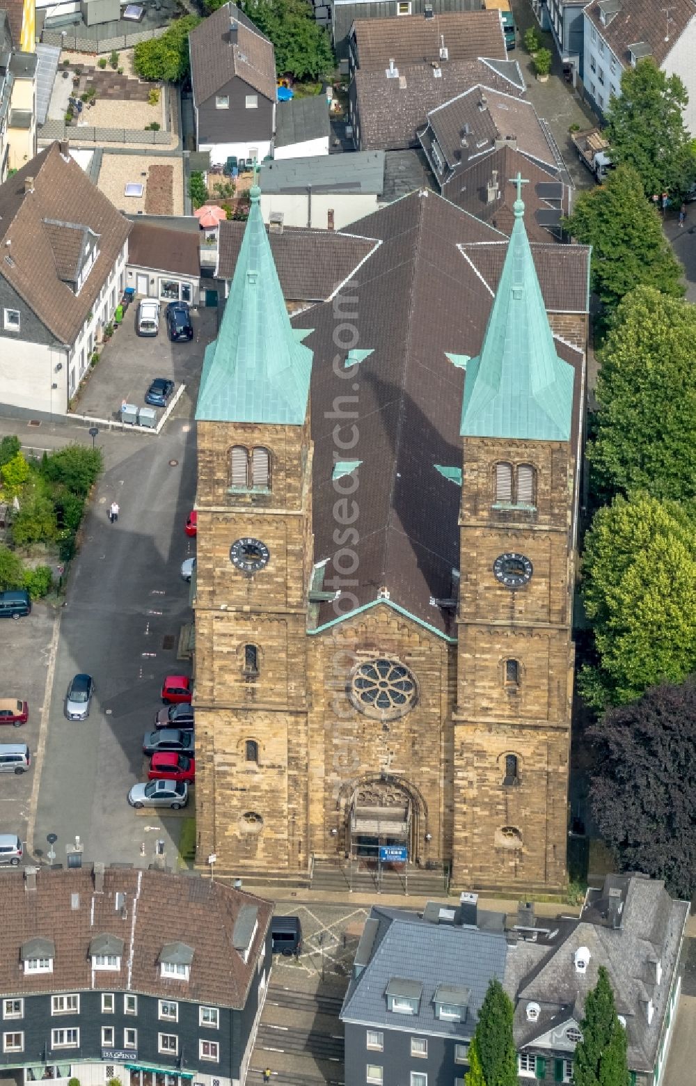 Schwelm from above - Christ Church on Church Square in Schwelm in the state of North Rhine-Westphalia