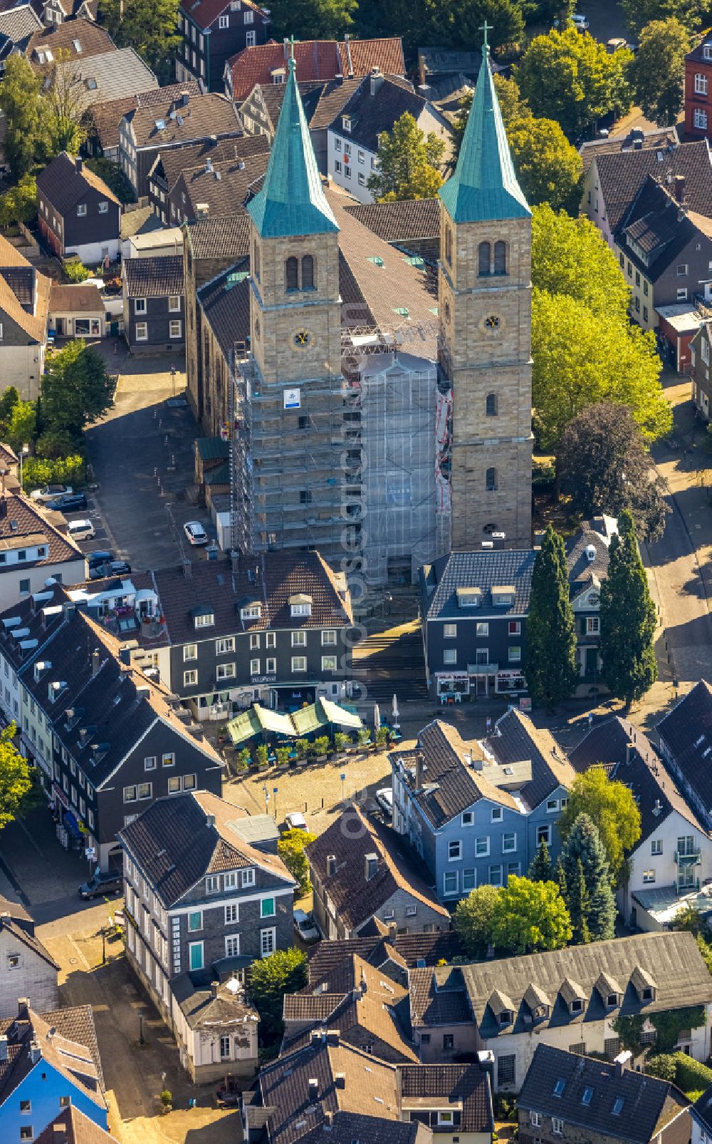 Schwelm from above - Christ Church on Church Square in Schwelm in the state of North Rhine-Westphalia