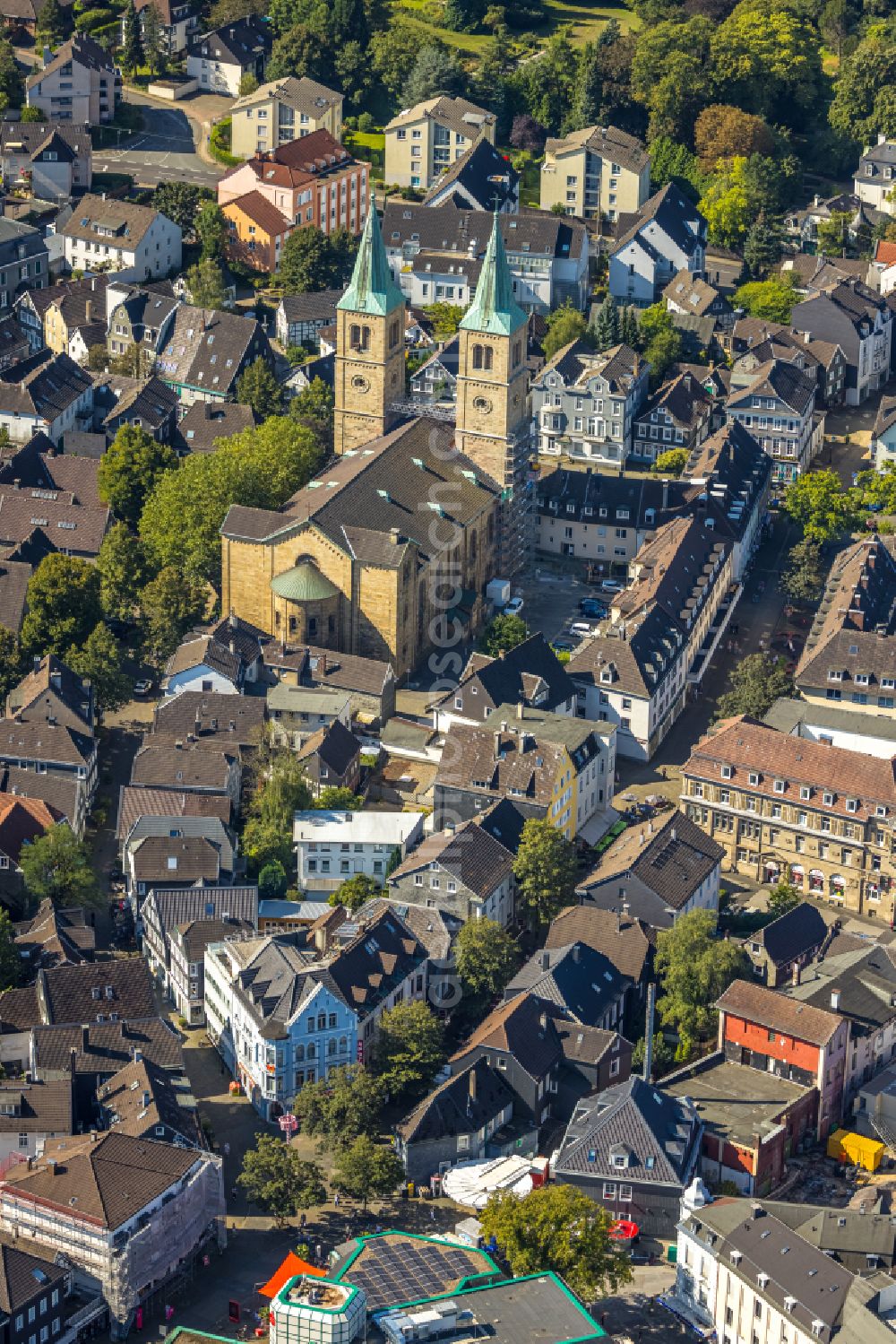 Aerial image Schwelm - Christ Church on Church Square in Schwelm in the state of North Rhine-Westphalia