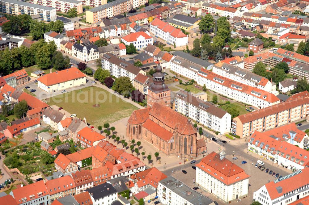 Malchin from above - Blick auf die St. Johanniskirche im Stadtzentrum von Malchin in Mecklenburg-Vorpommern. View of the church St. Johannis in the town centre of Malchin in Mecklenburg-Western Pomerania / MV.