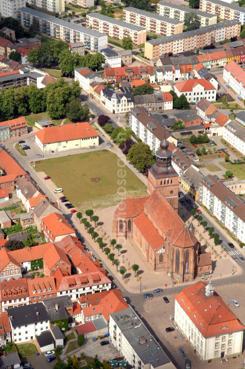 Malchin from the bird's eye view: Blick auf die St. Johanniskirche im Stadtzentrum von Malchin in Mecklenburg-Vorpommern. View of the church St. Johannis in the town centre of Malchin in Mecklenburg-Western Pomerania / MV.