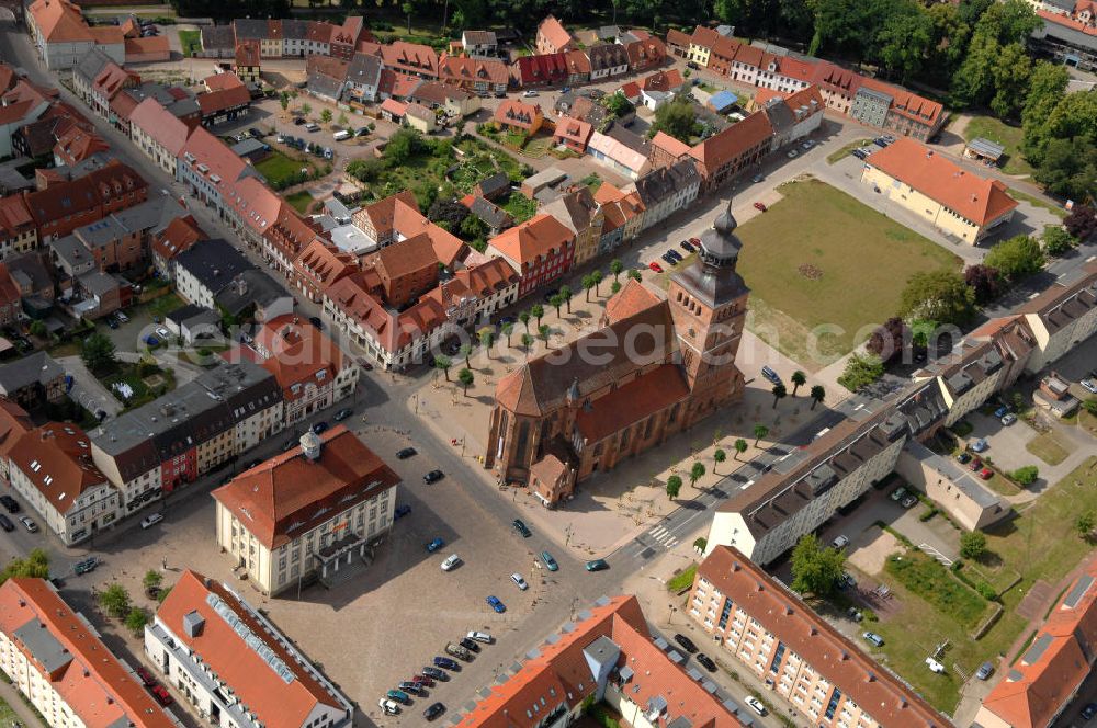 Malchin from above - Blick auf die St. Johanniskirche im Stadtzentrum von Malchin in Mecklenburg-Vorpommern. View of the church St. Johannis in the town centre of Malchin in Mecklenburg-Western Pomerania / MV.