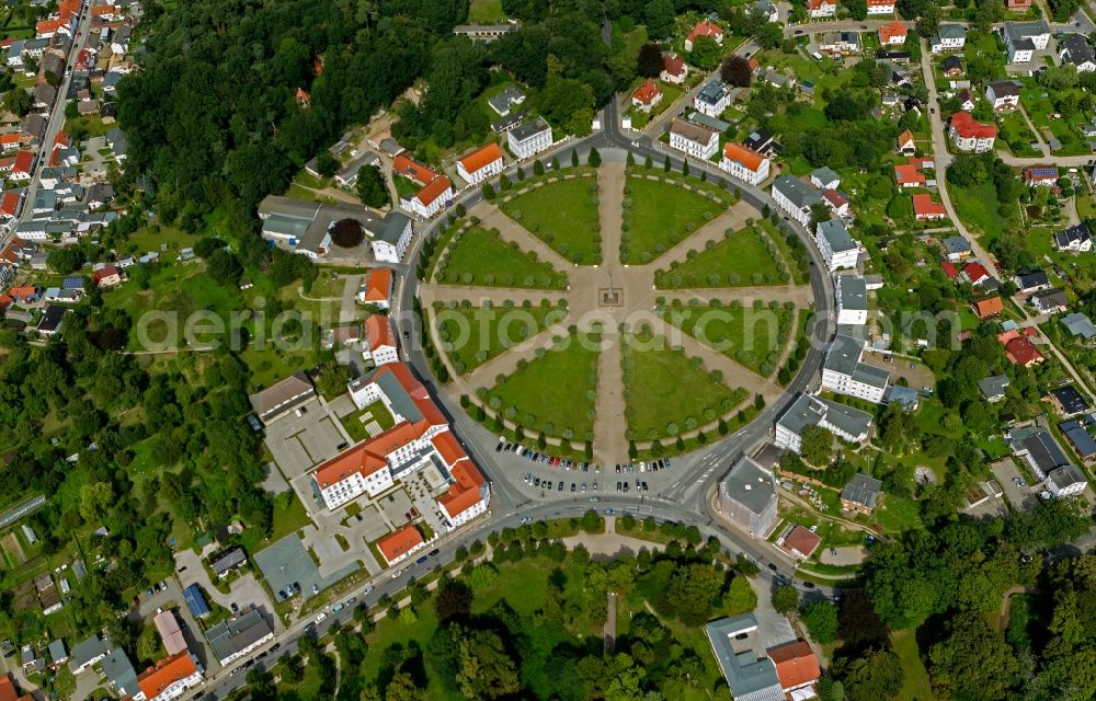 Putbus from the bird's eye view: View of the Circus in Putbus on the island Ruegen in Meclenburg-West Pomerania