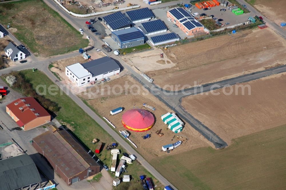 Aerial image Undenheim - Circus tent dome of a circus in Undenheim in the state Rhineland-Palatinate