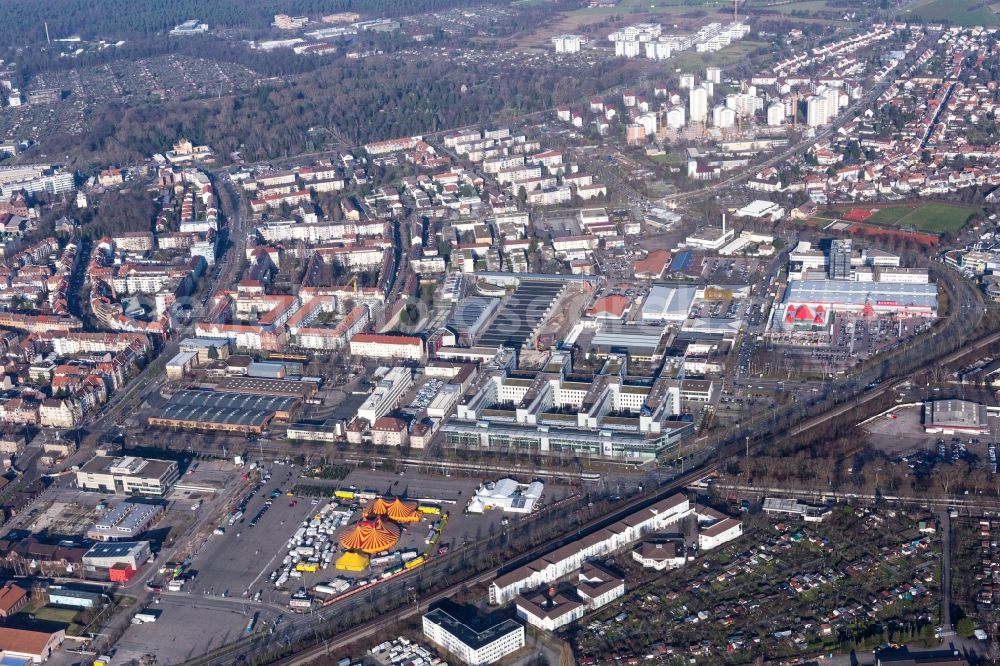 Karlsruhe from the bird's eye view: Circus tent domes of the circus Rico in the district Oststadt in Karlsruhe in the state Baden-Wuerttemberg, Germany