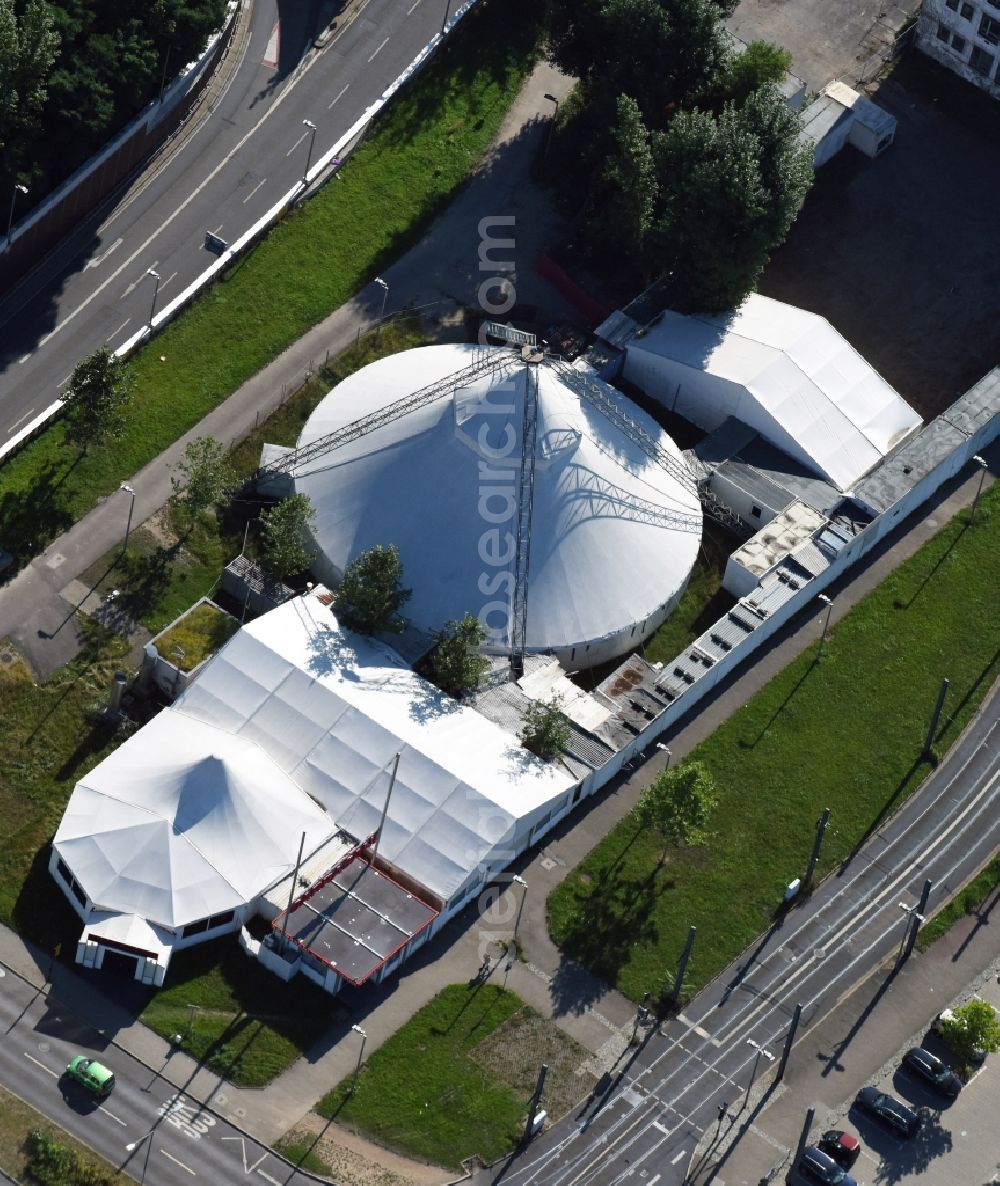 Dresden from above - Circus tent domes of the circus Trocadero at the street Wiener Platz in Dresden in the state Saxony