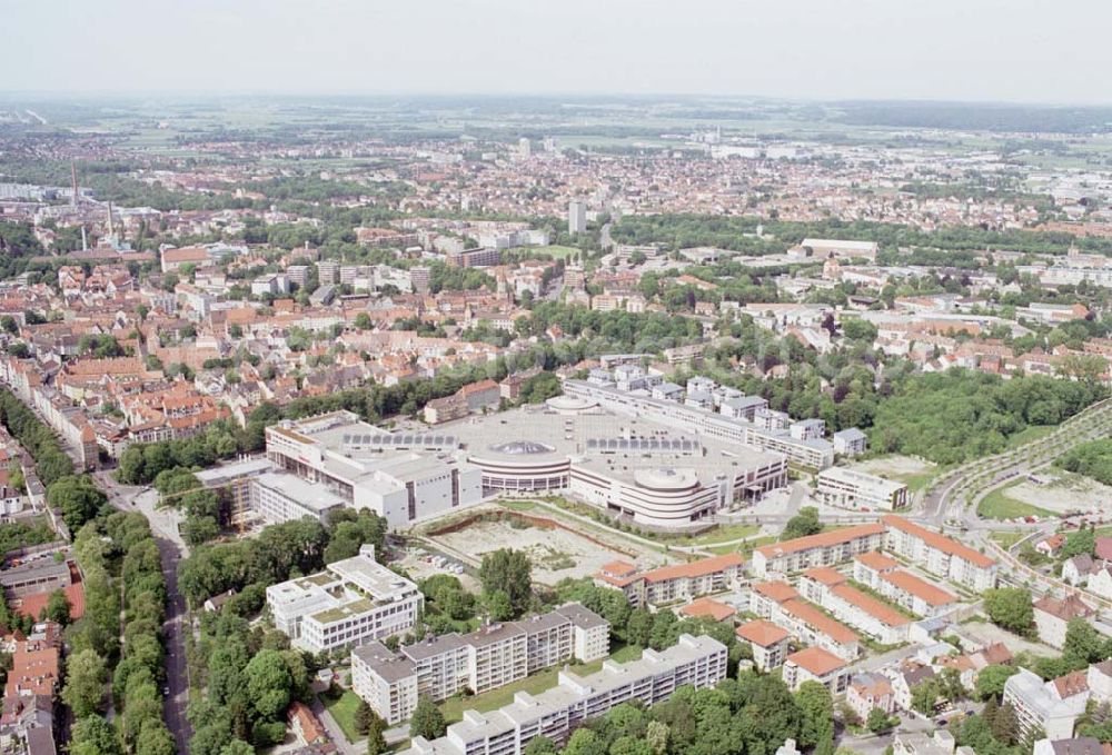 Aerial photograph Augsburg/Bayern - City-Galerie der ECE Projektmanagement und Blick über Augsburg.