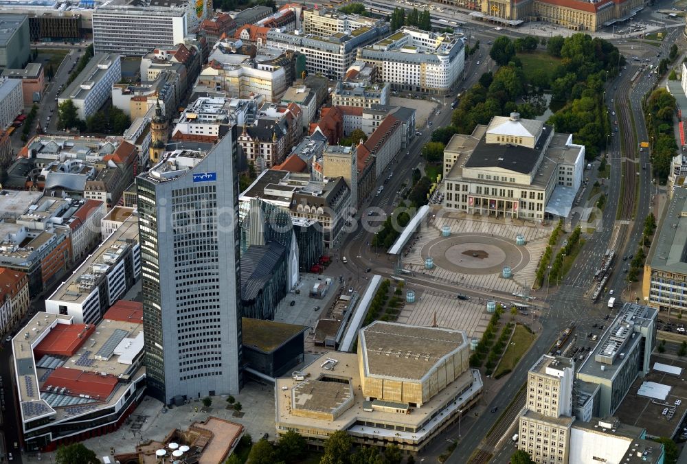 Leipzig from above - City tower with a view over the Gewandhaus, the opera house and the university in Leipzig in Saxony