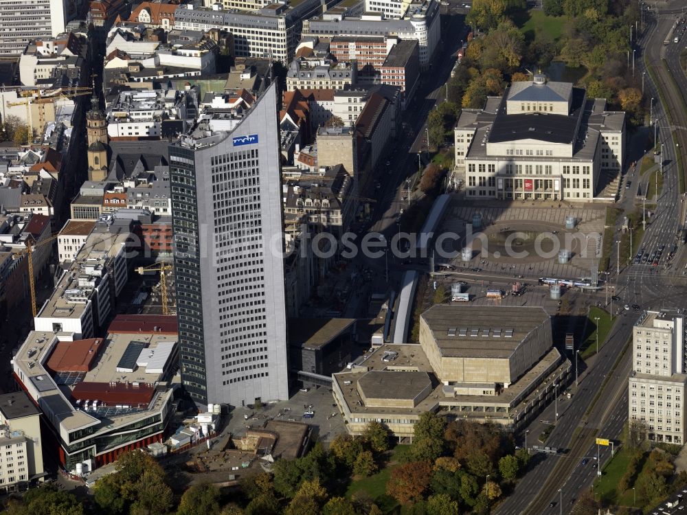 Leipzig from the bird's eye view: City tower with a view over the Gewandhaus and the opera house in Leipzig in Saxony