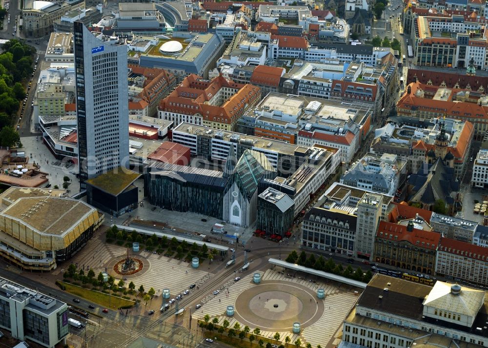 Leipzig from above - City tower with a view over the Gewandhaus, the opera house and the university in Leipzig in Saxony