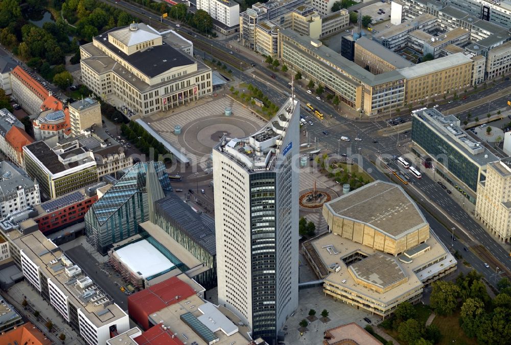 Aerial image Leipzig - City tower with a view over the Gewandhaus, the opera house and the university in Leipzig in Saxony