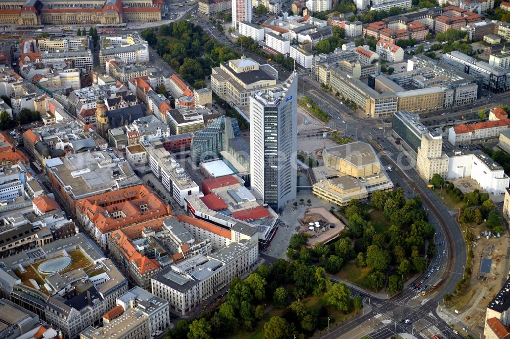 Leipzig from above - City tower with a view over the Gewandhaus and the opera house in Leipzig in Saxony