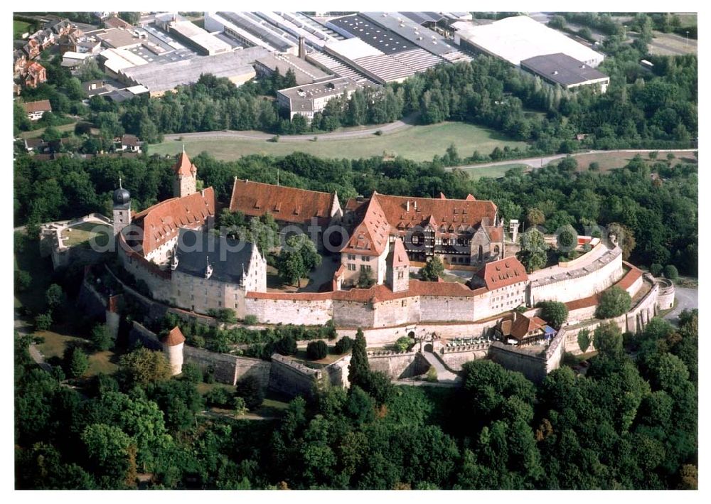 Coburg / Bayern from above - Coburg / Bayern Ansicht vom Coburger Stadtteil Veste (östlich von Coburg) mit der Coburger Burg, westlich liegt der Hofgarten Kunstsammlungen der Veste Coburg Adresse: Kunstsammlungen der Veste Coburg 96450 Coburg Tel. 09561-879-0 Infotel. 09561-879-79 Fax 09561-879-66