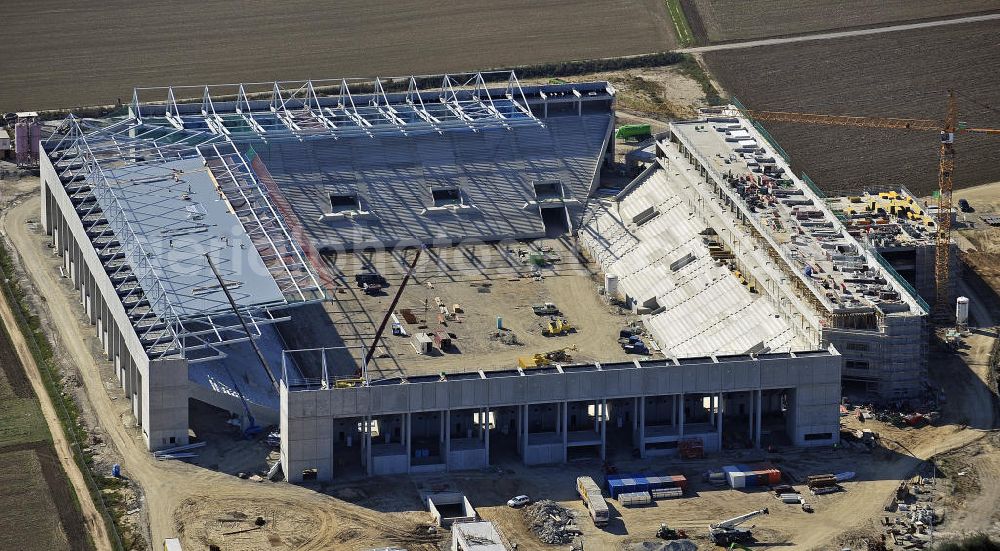 Aerial image Mainz - Blick auf den Neubau der Coface Arena im Stadtteil Bretzenheim. Das neue Stadion des Fußballklubs FSV Mainz 05 soll 33.500 Plätze bieten und zu Beginn des Jahres 2011 fertiggestellt werden. Bauherr und Eigentümer ist die Grundstücksverwaltungsgesellschaft (GVG) der Stadt Mainz. Ausführende Baufirma ist die BAM Deutschland AG. View of the new Coface Arena in the district Bretzenheim. The new stadium of the football club FSV Mainz 05 will provide 33,500 seats and will be completed at the beginning of 2011. Builder and owner of the property is the real estate management society of the city of Mainz (GVG).