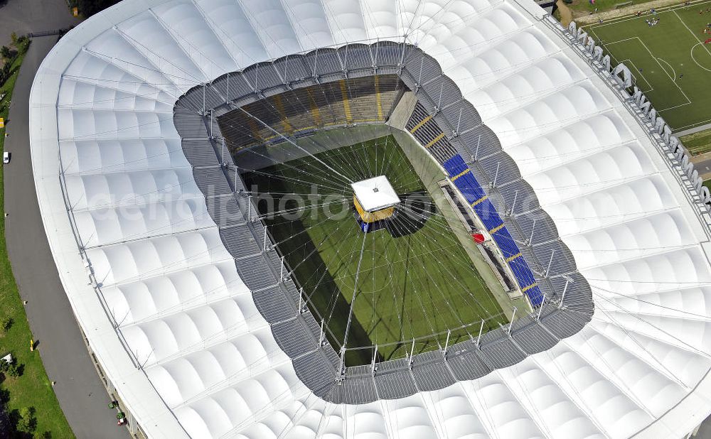 Aerial image Frankfurt am Main - Blick auf die Commerzbank Arena (ehem. Waldstadion) in Frankfurt. Das Stadion ist die Heimspielstätte des Fußball-Bundesligisten Eintracht Frankfurt. View of the Commerzbank Arena (formerly Waldstadion) in Frankfurt. The stadium is the home ground of the Bundesliga football team Eintracht Frankfurt.