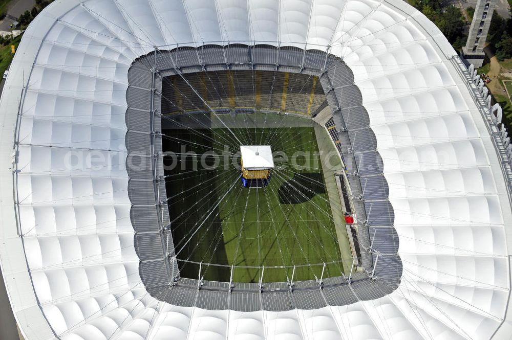 Aerial photograph Frankfurt am Main - Blick auf die Commerzbank Arena (ehem. Waldstadion) in Frankfurt. Das Stadion ist die Heimspielstätte des Fußball-Bundesligisten Eintracht Frankfurt. View of the Commerzbank Arena (formerly Waldstadion) in Frankfurt. The stadium is the home ground of the Bundesliga football team Eintracht Frankfurt.