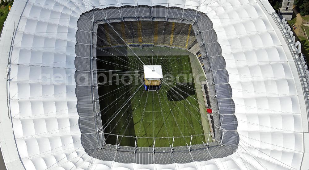 Frankfurt am Main from above - Blick auf die Commerzbank Arena (ehem. Waldstadion) in Frankfurt. Das Stadion ist die Heimspielstätte des Fußball-Bundesligisten Eintracht Frankfurt. View of the Commerzbank Arena (formerly Waldstadion) in Frankfurt. The stadium is the home ground of the Bundesliga football team Eintracht Frankfurt.