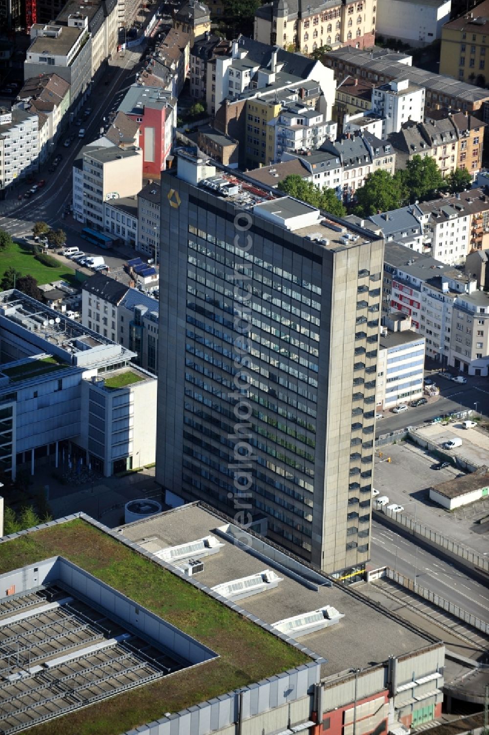 Aerial photograph Frankfurt am Main - Commerzbank Trading Center in the district Gallus at the street Hafenstrasse in Frankfurt at the Main in Hessen