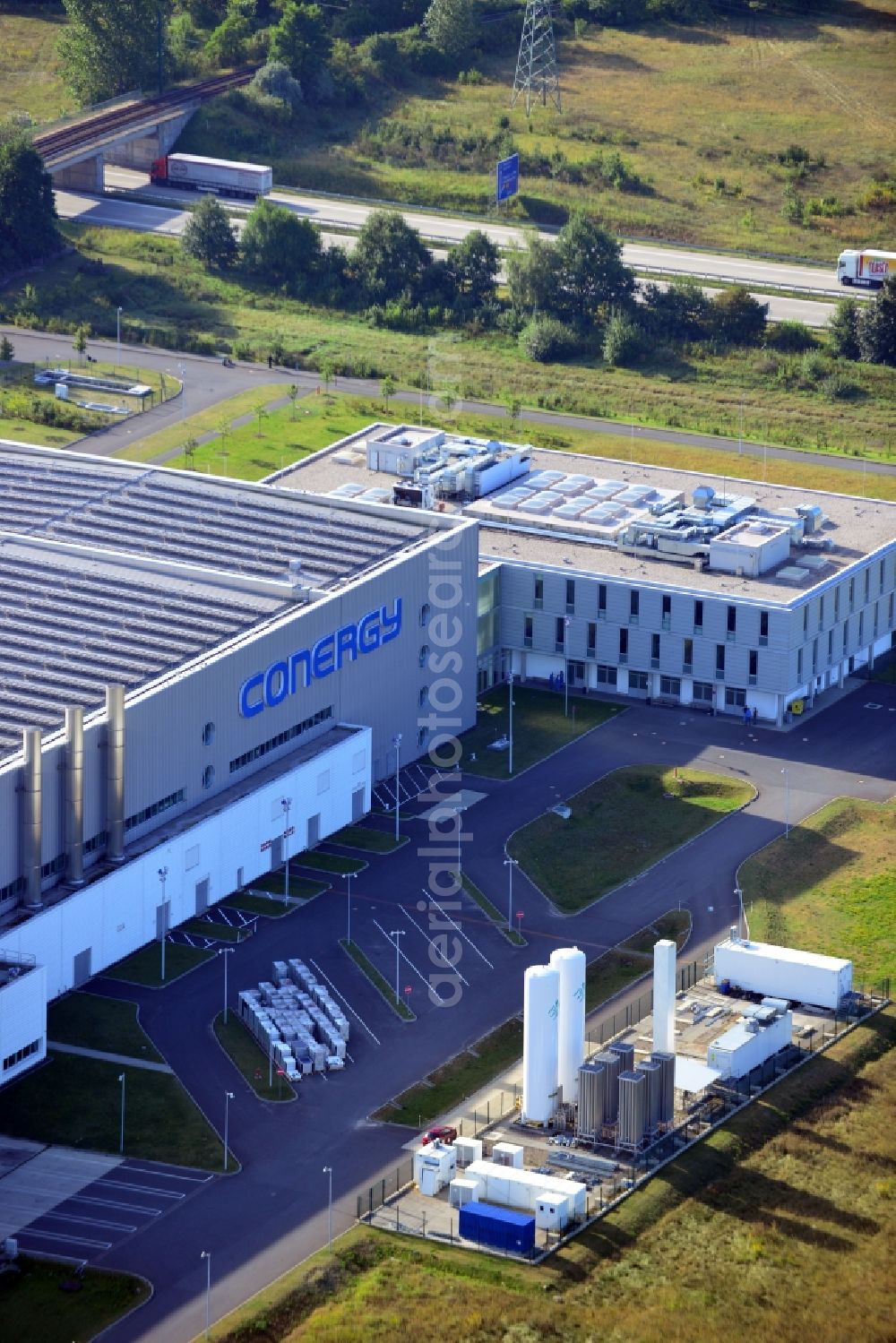 Frankfurt (Oder) from the bird's eye view: View of CONERGY SolarModule GmbH manufactory in Frankfurt (Oder) in Brandenburg