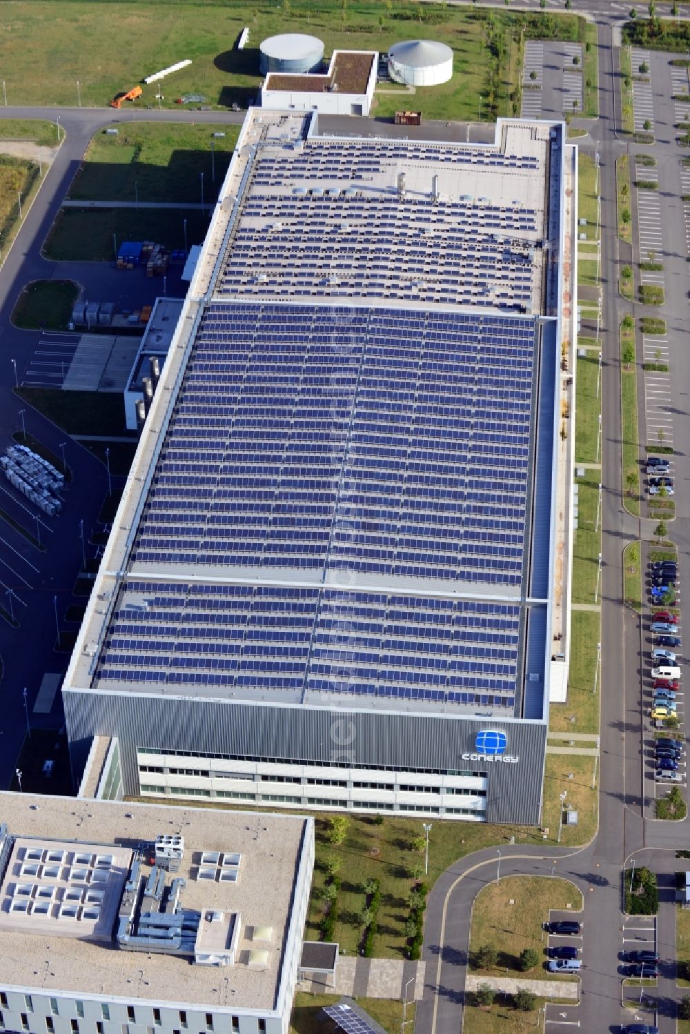 Aerial photograph Frankfurt (Oder) - View of CONERGY SolarModule GmbH manufactory in Frankfurt (Oder) in Brandenburg