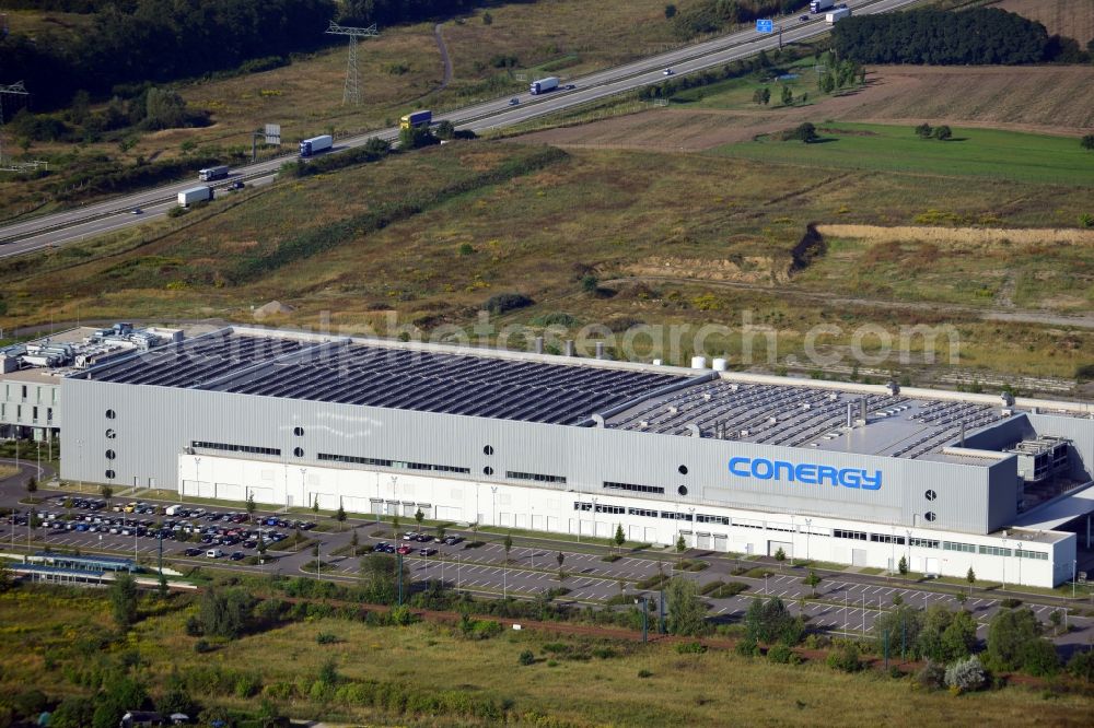 Frankfurt (Oder) from above - View of CONERGY SolarModule GmbH manufactory in Frankfurt (Oder) in Brandenburg