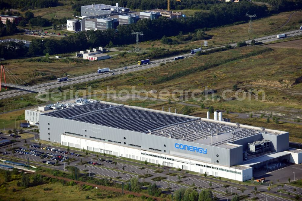 Frankfurt (Oder) from the bird's eye view: View of CONERGY SolarModule GmbH manufactory in Frankfurt (Oder) in Brandenburg