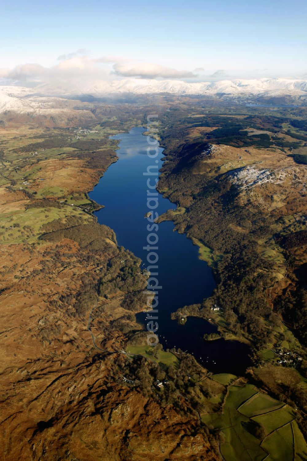 Aerial image The Lake District - 06.02.2009 Coniston Blick auf den Coniston Water vor den Gebirgsketten des Lake District. Views of the Coniston Water from the mountain ranges of the Lake District.