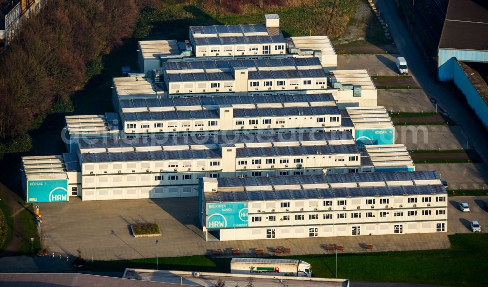 Mülheim an der Ruhr from the bird's eye view: Containers on the campus of the university of applied sciences in Muelheim on the Ruhr in the state of North Rhine-Westphalia