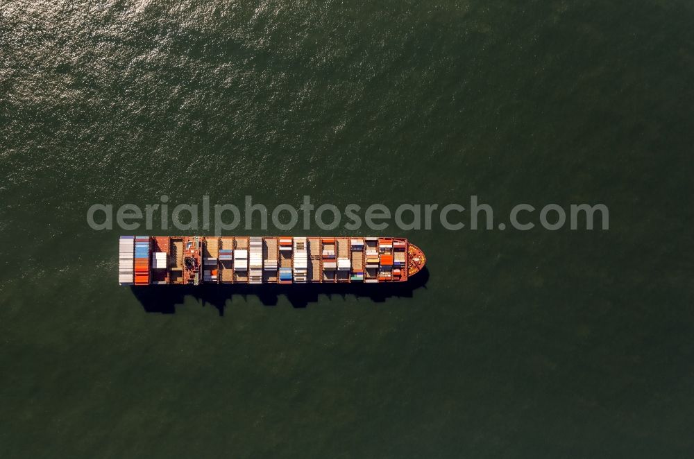 Wangerooge from above - Container cargo ship container shipping company Maersk Line off the coast of Wangerooge in the North Sea in Lower Saxony