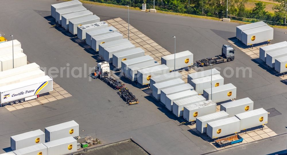 Herne from above - Container on the site of the logistics center UPS Depot Herne-Boernig in Herne, North Rhine-Westphalia, Germany