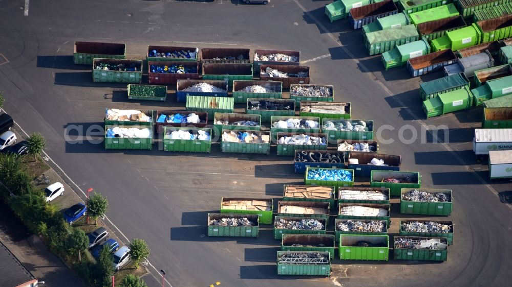 Neuwied from the bird's eye view: Container with recycled material in Neuwied in the state Rhineland-Palatinate, Germany