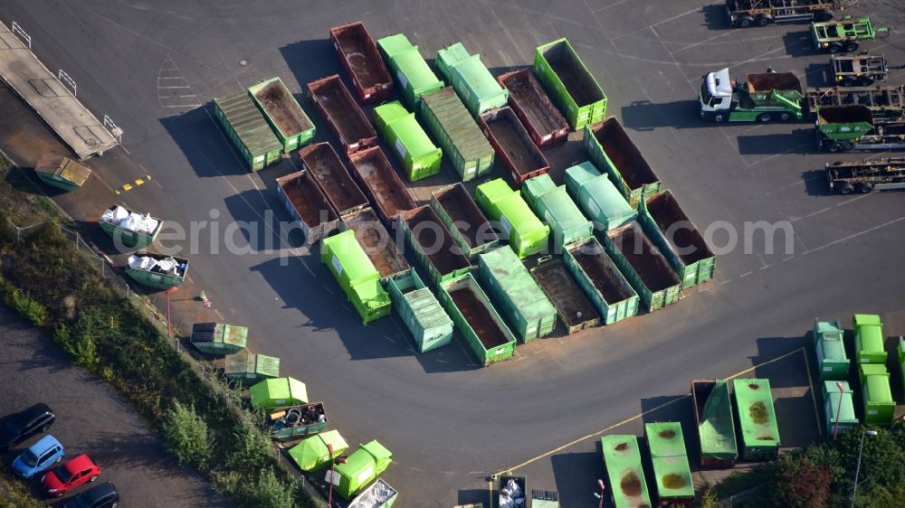 Aerial image Neuwied - Container with recycled material in Neuwied in the state Rhineland-Palatinate, Germany