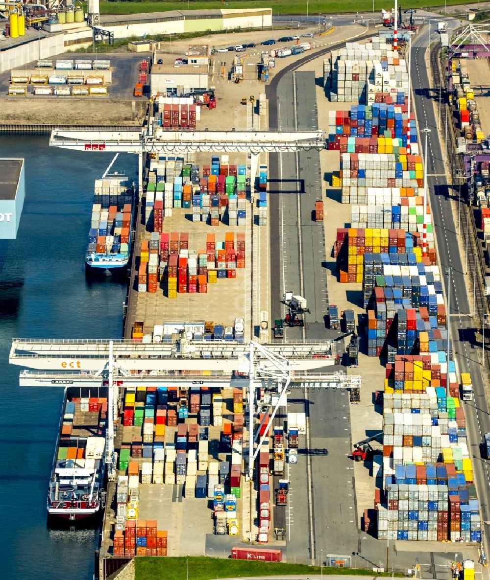 Aerial image Duisburg, Rheinhausen - Container terminal center in Duisburg in the state North Rhine-Westphalia