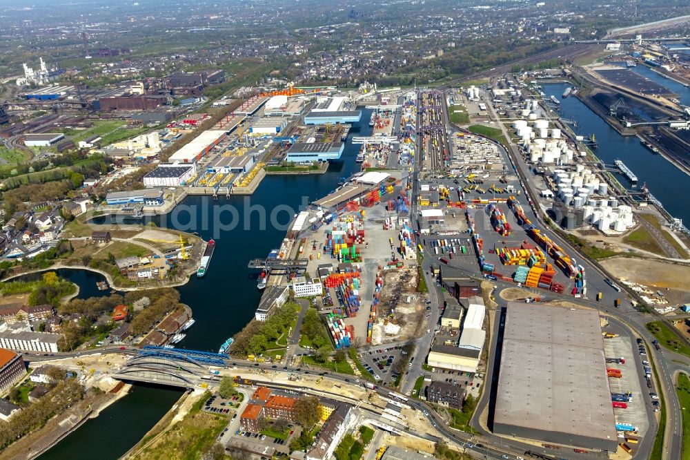 Aerial photograph Duisburg, Rheinhausen - Container terminal center in Duisburg in the state North Rhine-Westphalia