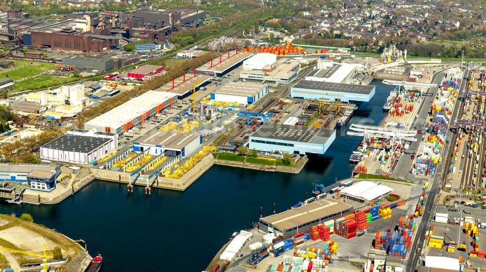 Duisburg, Rheinhausen from above - Container terminal center in Duisburg in the state North Rhine-Westphalia