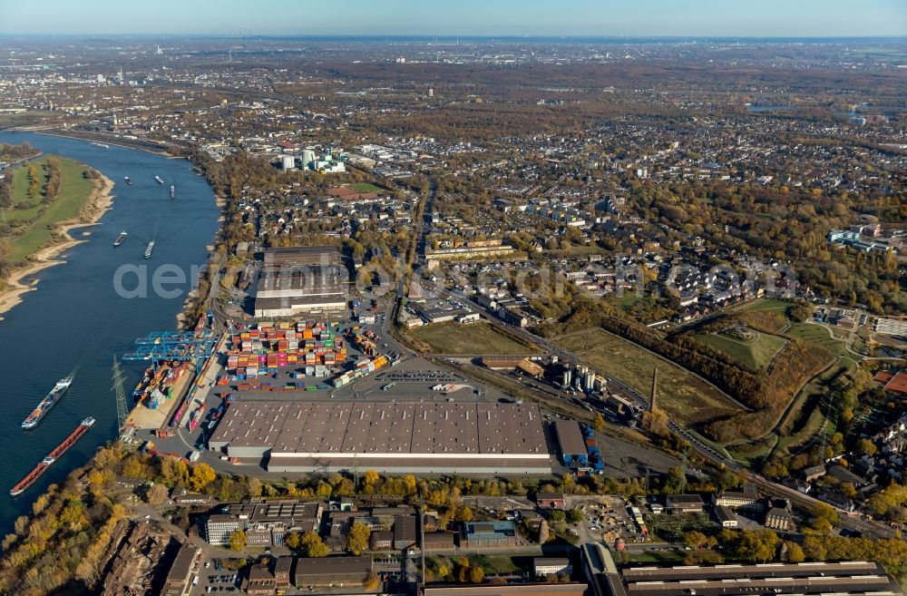 Duisburg from the bird's eye view: Container terminal center in Duisburg in the state North Rhine-Westphalia, Germany