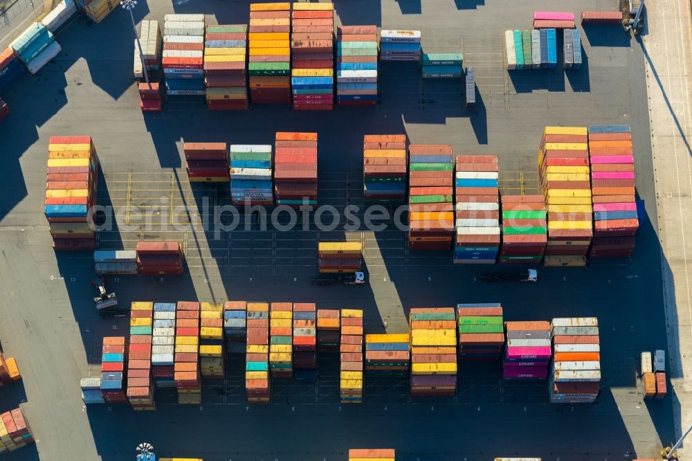 Duisburg from above - Container terminal center in Duisburg in the state North Rhine-Westphalia, Germany