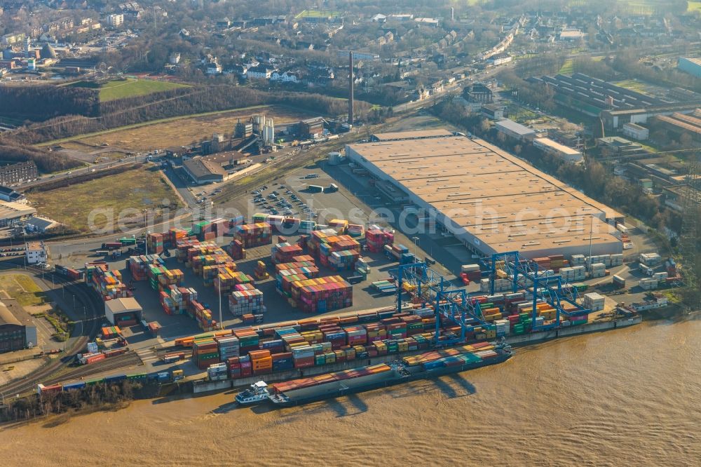 Duisburg from above - Container terminal center in Duisburg in the state North Rhine-Westphalia, Germany