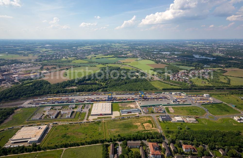Duisburg from above - Container terminal center in the district Rheinhausen in Duisburg in the state North Rhine-Westphalia, Germany