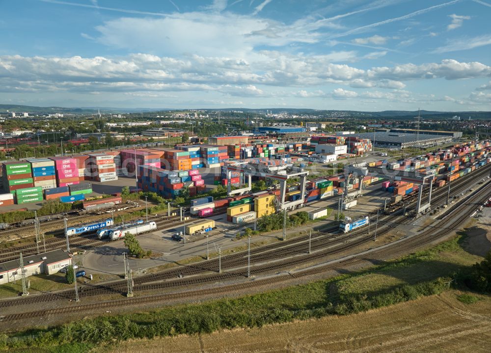 Kornwestheim from above - Container terminal in the GVZ freight transport center of DB Intermodal Service GmbH on street Am Containerbahnhof in the district Stammheim in Kornwestheim in the state Baden-Wuerttemberg, Germany