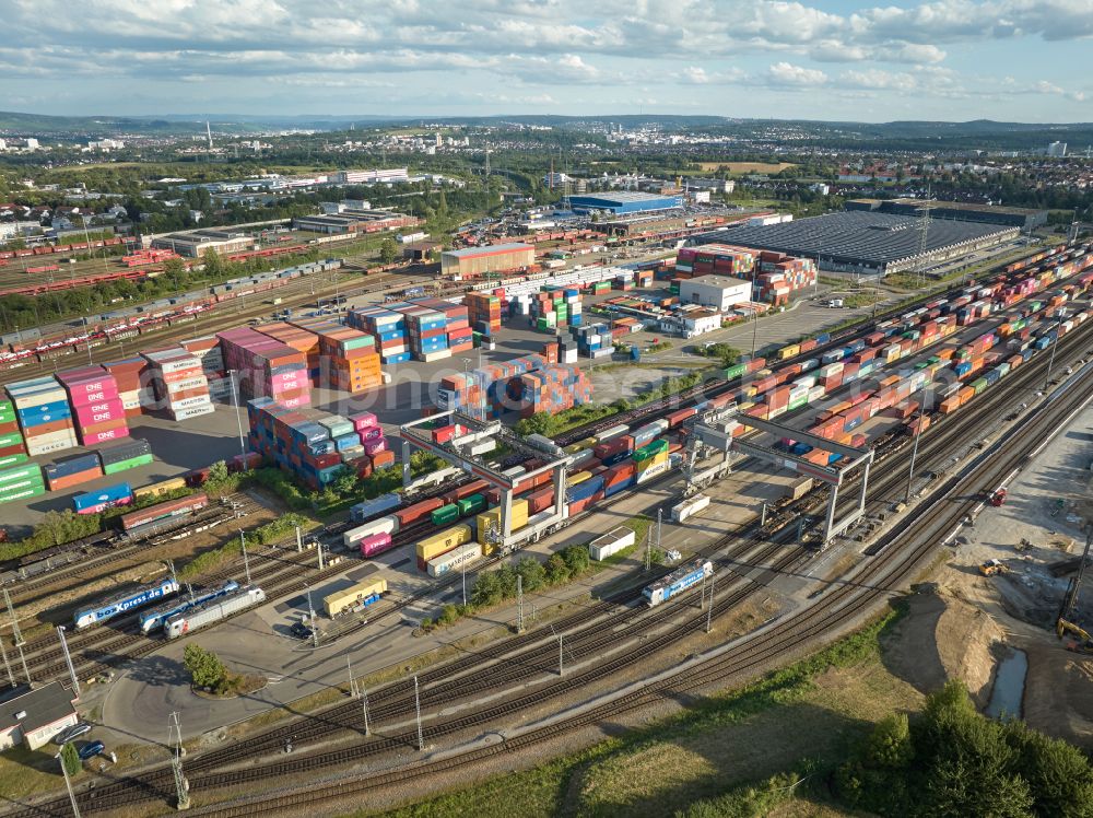 Kornwestheim from the bird's eye view: Container terminal in the GVZ freight transport center of DB Intermodal Service GmbH on street Am Containerbahnhof in the district Stammheim in Kornwestheim in the state Baden-Wuerttemberg, Germany