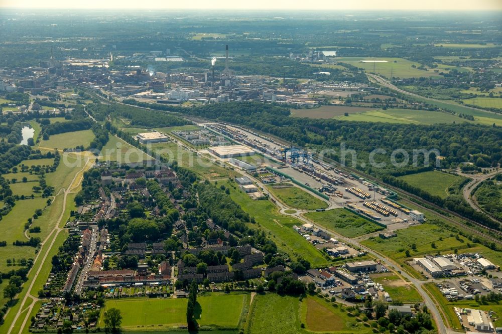 Duisburg from above - Container terminal center in Duisburg in the state North Rhine-Westphalia, Germany